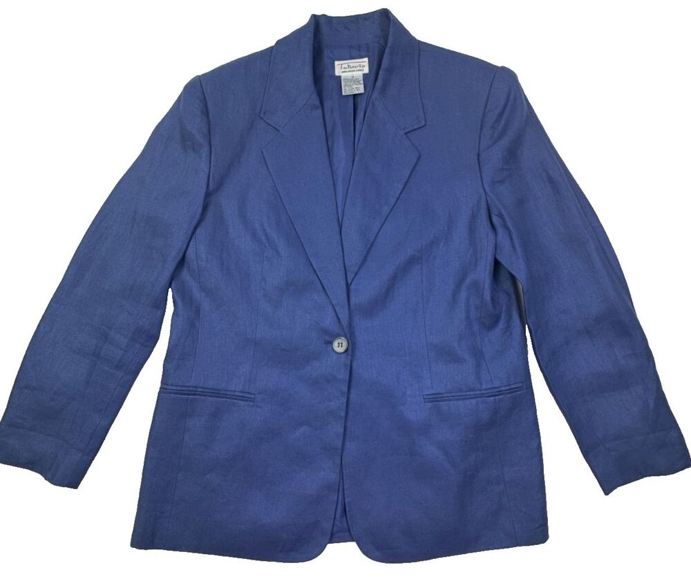 Talbots Irish Linen Blazer Cornflower Blue One Button Lined Old Money Jacket 14